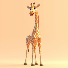 Giraffe standing confidently with glowing patterns and a joyful look on a peach backdrop.