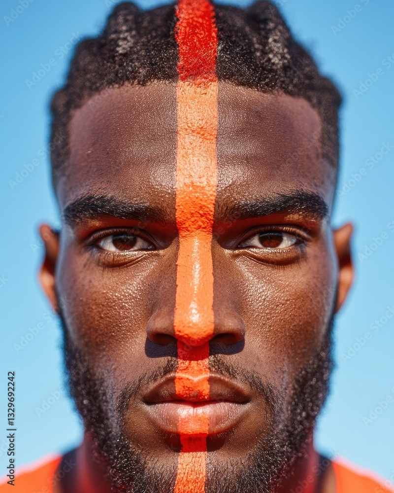 Poster neuroaesthetic performance portrait dynamic athlete embodying mindful intensity with chromatic verti