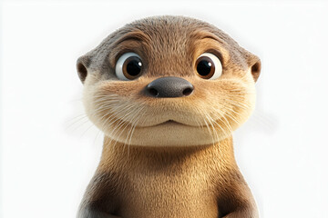Otter showing a happy and joyful smile on a plain white background.