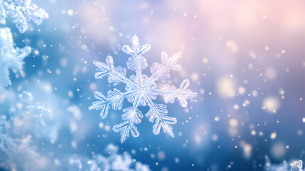 Delicate snowflake floating in a winter sky. Frosted Luminance. Illustration