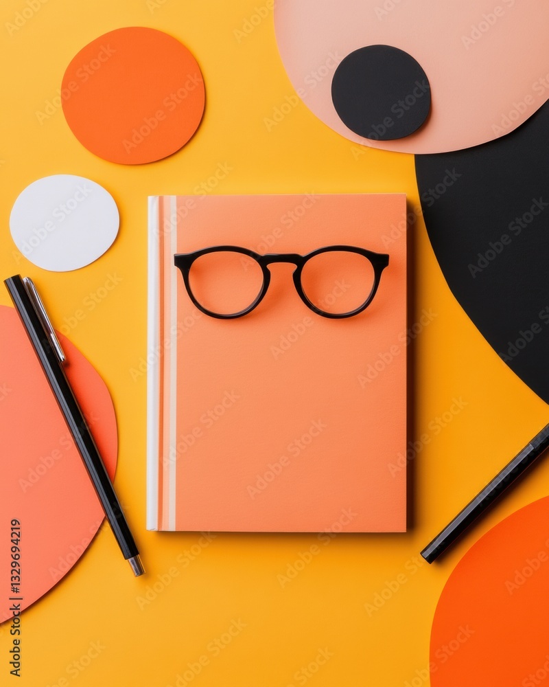 Aufkleber minimalist creative hub geometric pop color workspace styling with retro eyewear and modern statione
