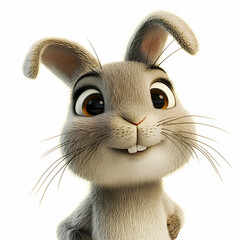 Rabbit with a happy and playful look on a simple white background.