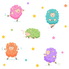 Cute sheep in pointe shoes dancing ballet, pattern