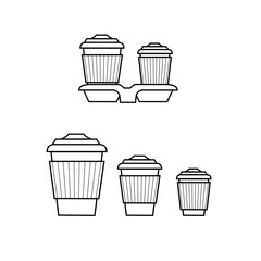 Coffee cup line and flat style. Disposable coffee cup. Coffee paper cup container for hot and cold drink juice tea cocoa. Vector