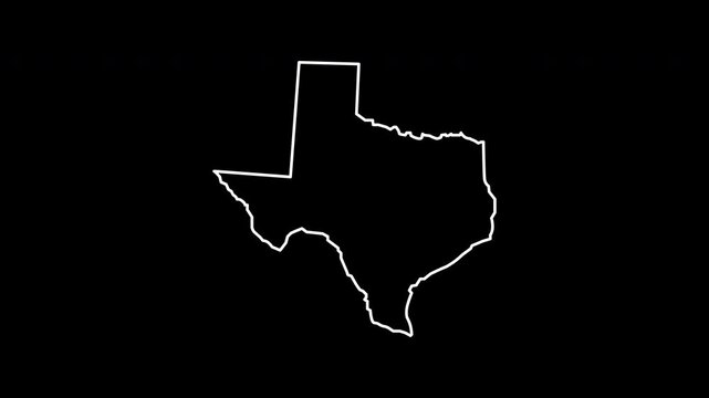 Texas state map schematic outline with name "Texas". Self drawing animation.