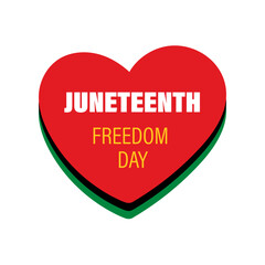 Juneteenth Independence Day Banner. Square vector print. African inspired colors in symbolic heart representing freedom, unity and Black heritage. Celebration card June 19, 1865.