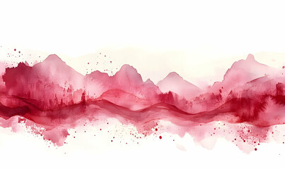 Obraz premium Watercolor landscape painting of a hazy, red mountain range and valleys