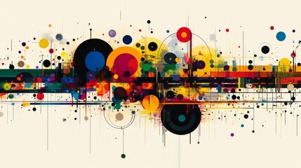 Obraz premium Colorful Abstract Painting with Circles and Geometric Shapes