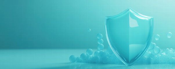 Transparent shield with bubbles on blue background, symbolizing protection