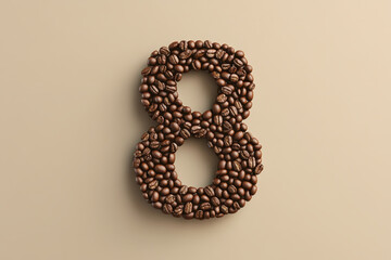 Obraz premium Coffee beans arranged as number 8, symbolizing infinity or luck in a creative design.