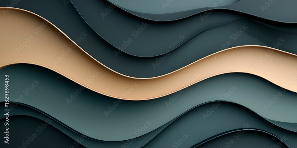 Poster abstract background topographic lines depth concept. wavy layers of green and beige create a soothin