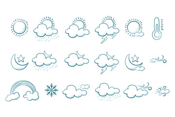 Fototapeta premium Line Art of Weather Icons,Cute and simple Icons for Decor, Weather icon set for decor and sticker