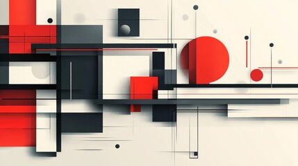 Abstract Geometric Composition with Red Black and White Shapes