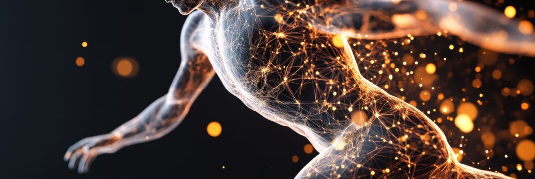 Neurological Performance Visualization Cutting-Edge Sports Science AI of Athlete Biomechanics, Illuminating Neural-Muscular Connectivity in High-Resolution Digital Anatomy