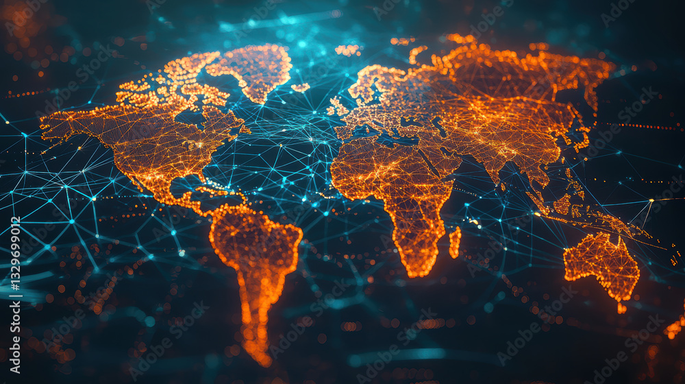 Aufkleber digital world map with glowing connections and network lines