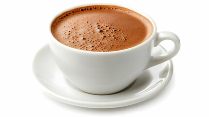 Obraz premium Hot chocolate, cup, saucer, drink, white background, breakfast