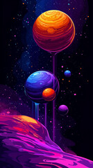 Naklejka premium Animated cartoon of space, portrait format for smartphone screens