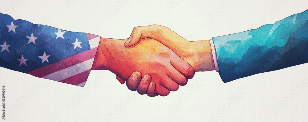 Poster handshake between two diverse individuals symbolizing unity and cooperation