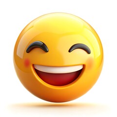 Fototapeta premium A Radiantly Happy Emoji Bursting With Joyful Laughter, Its Bright Yellow Face And Rosy Cheeks Conveying Pure Unadulterated Glee Against A Clean White Backdrop
