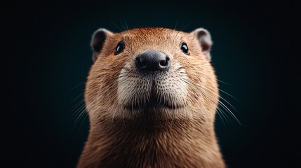 Fototapeta premium Close-up Beaver Portrait in Dark Background