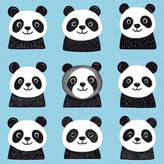 Whimsical Cartoon Panda Face Grid – Playful & Minimalist Pattern