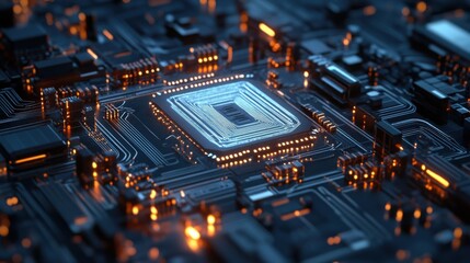 Close-up of Glowing Holographic Circuits in Futuristic Environment