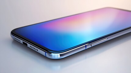 Cutting-Edge Smartphone with Edge-to-Edge OLED Display, Ultra-Slim Bezels, Triple-Lens Camera System, and Sleek Titanium Frame, Displayed at an Angled Perspective with Soft Reflections
