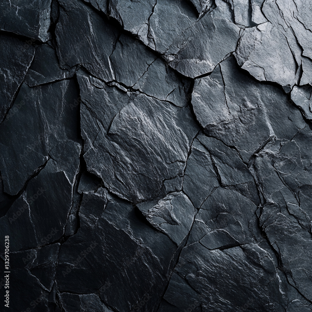Aufkleber close-up of dark cracked stone texture with sharp rugged edges and deep crevices creating a raw and 