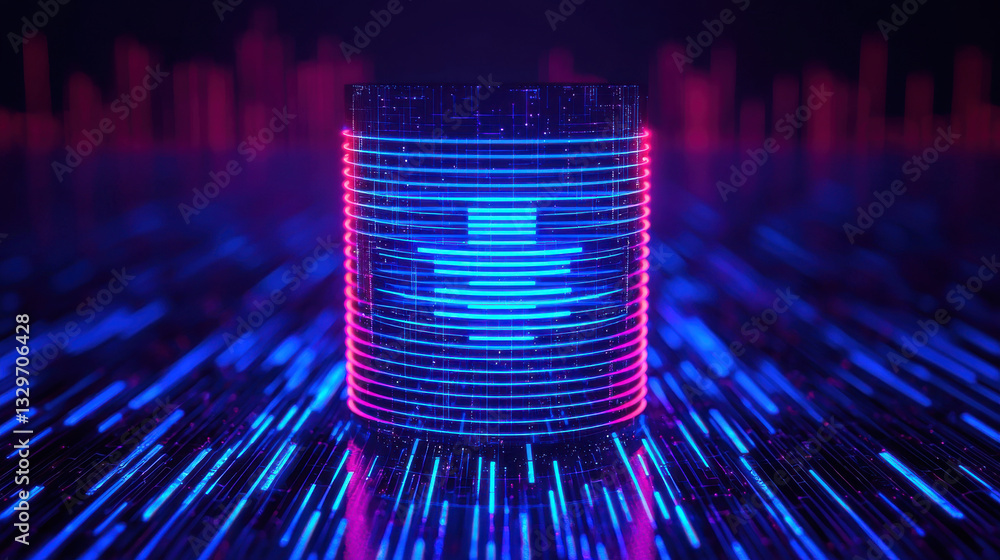 Poster mobile network and connectivity concept, futuristic sound wave visualization with glowing blue and p
