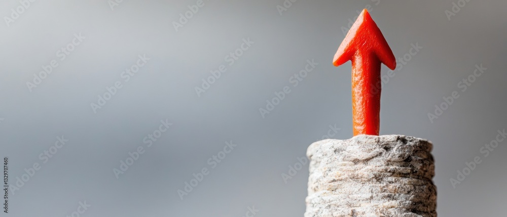 Poster Minimalist Financial Growth Visualization Bold Red Upward Arrow Emerging from Stone Pillar - Innovative Wealth Acceleration Strategy for Digital Entrepreneurs and Investment Visionaries