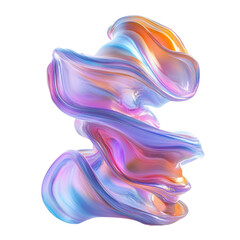 Abstract iridescent purple and blue flowing liquid form against a transparent background.