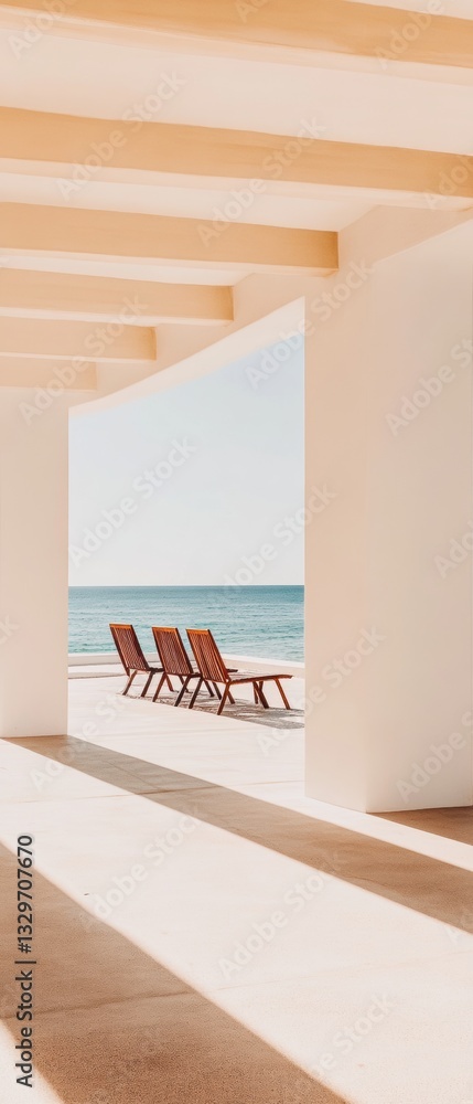 Poster minimalist coastal workspace serene remote working aesthetic with architectural tranquility - inspir