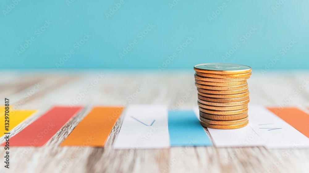 Poster fintech innovation sleek cryptocurrency investment visualization with golden coins on minimalist dat