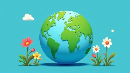 Naklejka premium illustration of the planet earth with flowers on a blue background. spring.