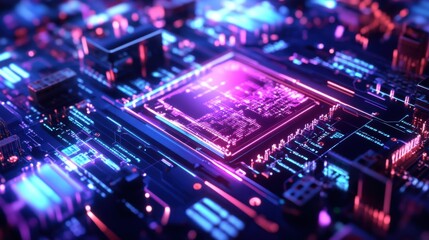 Fototapeta premium Close-up of Floating Holographic Qubits in Futurist Environment