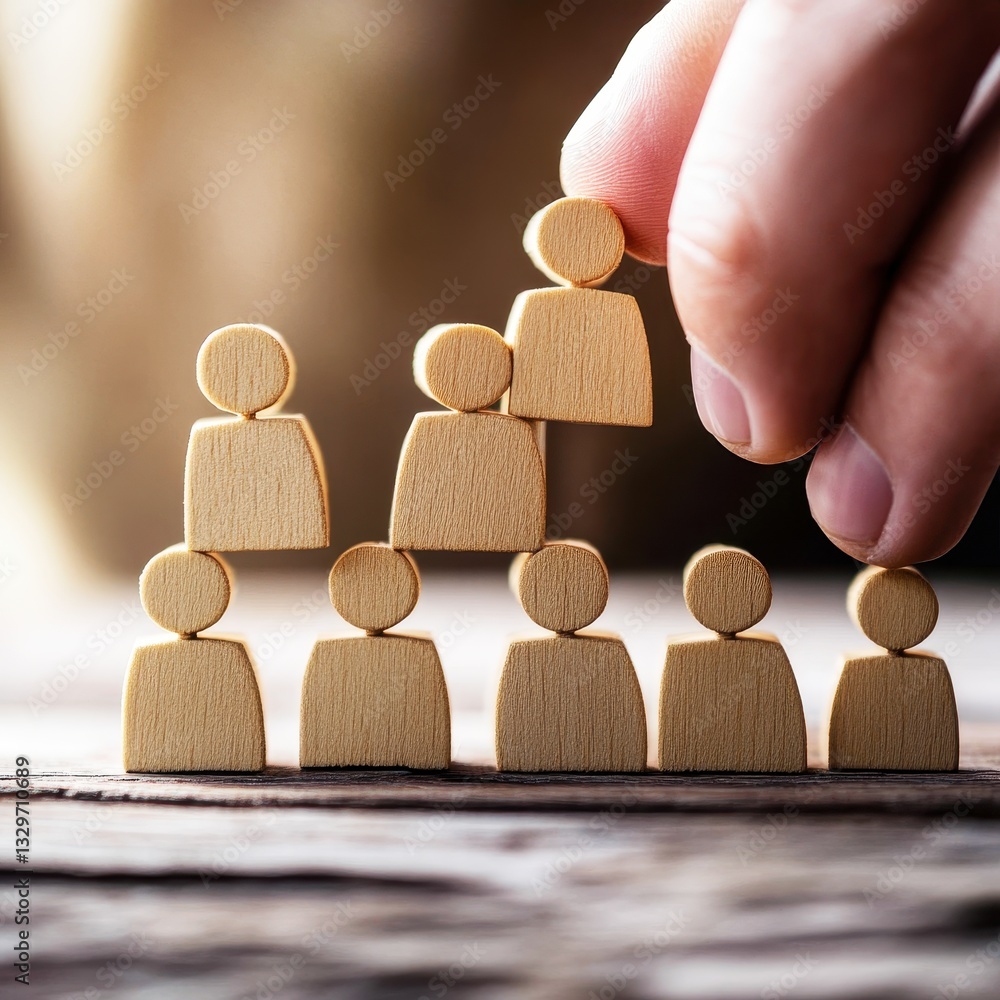 Aufkleber concept of teamwork and collaboration represented by wooden figures in a stack, symbolizing support 