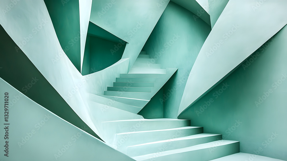 Poster elegant staircase in a modern building featuring abstract shapes and bright structural elements for 