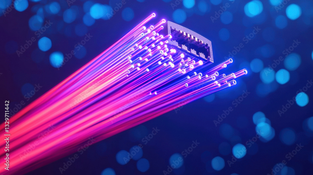 Poster mobile network and connectivity concept, high speed internet data transfer concept with glowing fibe