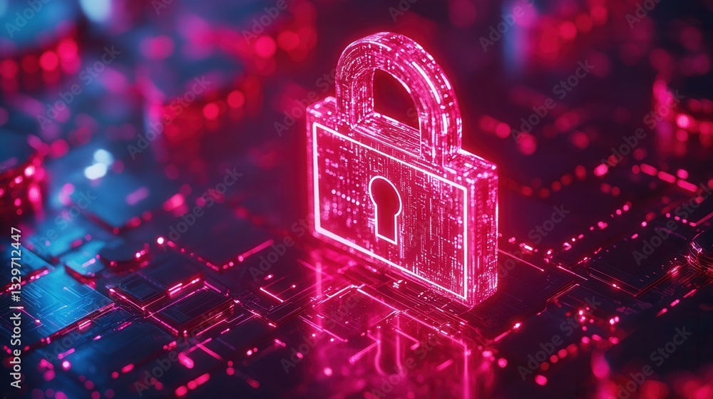 Poster computer security concept, digital lock symbolizing cybersecurity and data protection.
