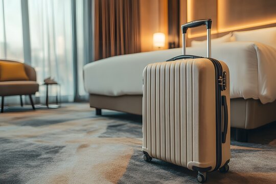 Beige Suitcase in Hotel Room