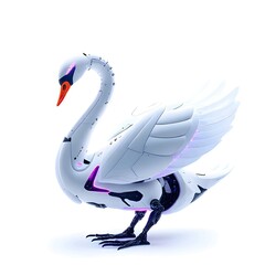 Obraz premium 3d robot swan cyberpunk illustration, modern future concept
