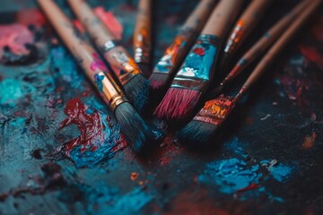 Obraz premium Colorful paintbrushes in vibrant artistic display