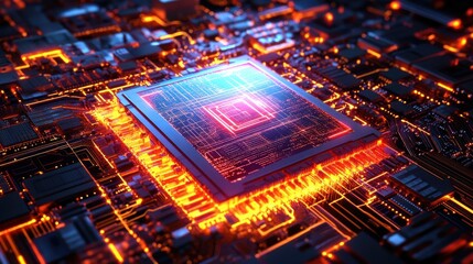 Obraz premium Quantum Processor Glowing with Intricate Swirling Design