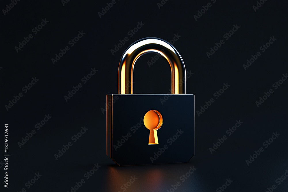 Aufkleber golden padlock with a glowing keyhole on a dark background symbolizing security protection and encry