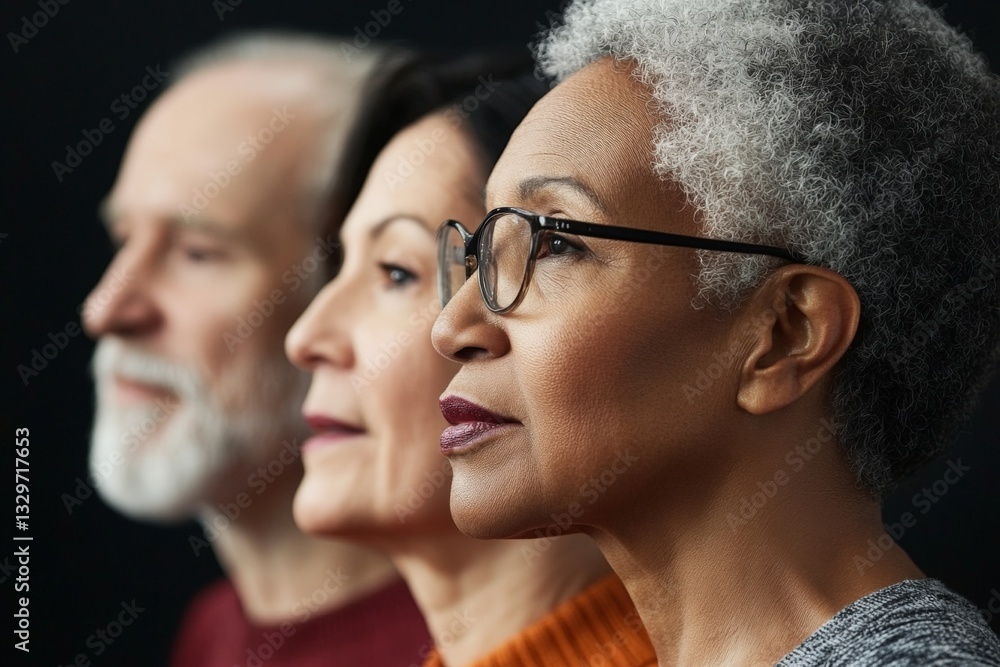 Aufkleber group of diverse individuals showcasing unity and connection in a thoughtful portrait against a dark