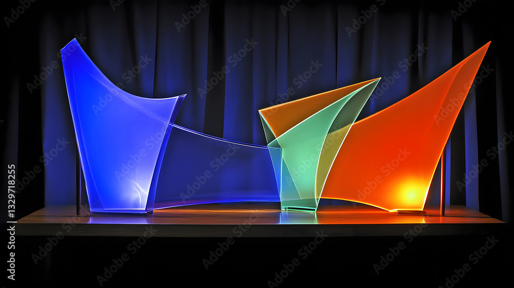 Poster eye-catching colorful sculpture displayed on a table creating a stunning geometric pattern that capt