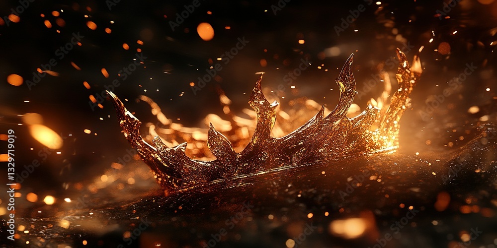 Aufkleber Crown sparkles against a dark backdrop with fiery particles floating around in a dramatic display