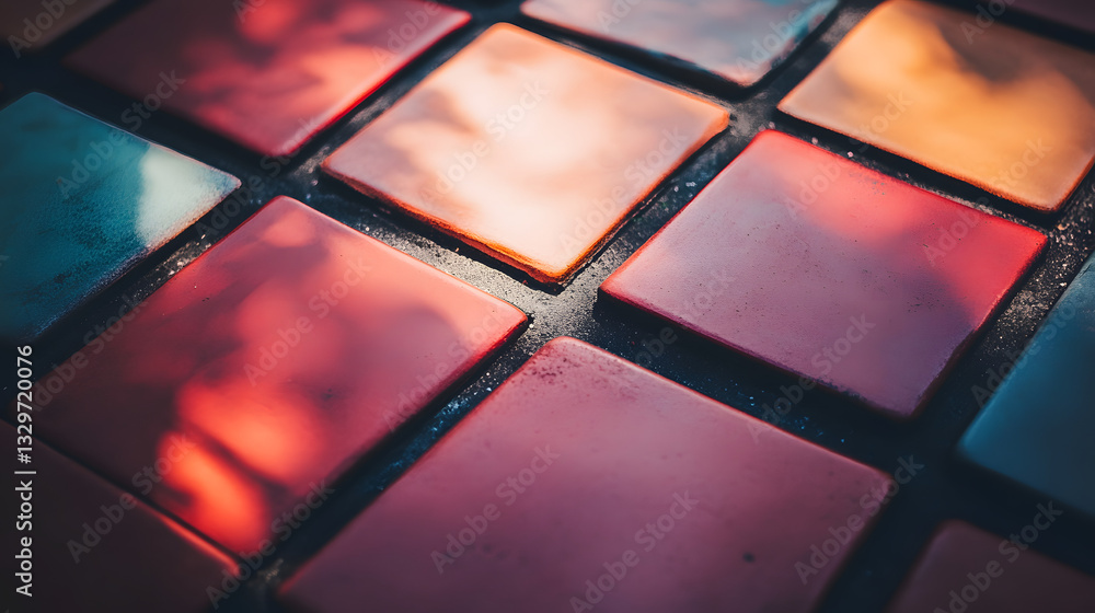 Poster a vibrantly colored tile with intricate geometric patterns showcasing the artistic design and crafts