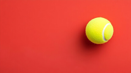 Single tennis ball on a red background
