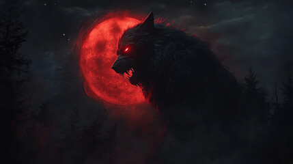 werewolf with blood moon